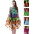 Indian Tie Dye Dress with Flower Embroidery